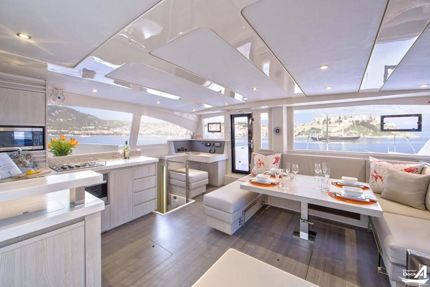 saloon on your private catamaran charter
